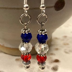 Red White Blue Earrings Drop w Silver Ear wires